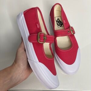 Vans Mary Jane Red Canvas Buckle Strap Sneakers Shoes Women 8 Men 6.5 NEW